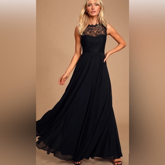 NWT Lulus Black Lace Maxi Dress - Picture 2 of 11